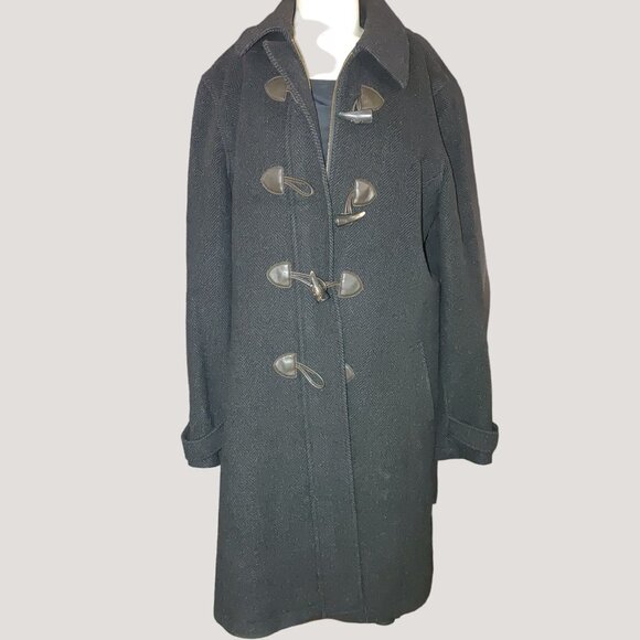 Brooks Brothers Wool Blend Black Duffle Coat Toggle Closures Size 12 - Picture 2 of 12